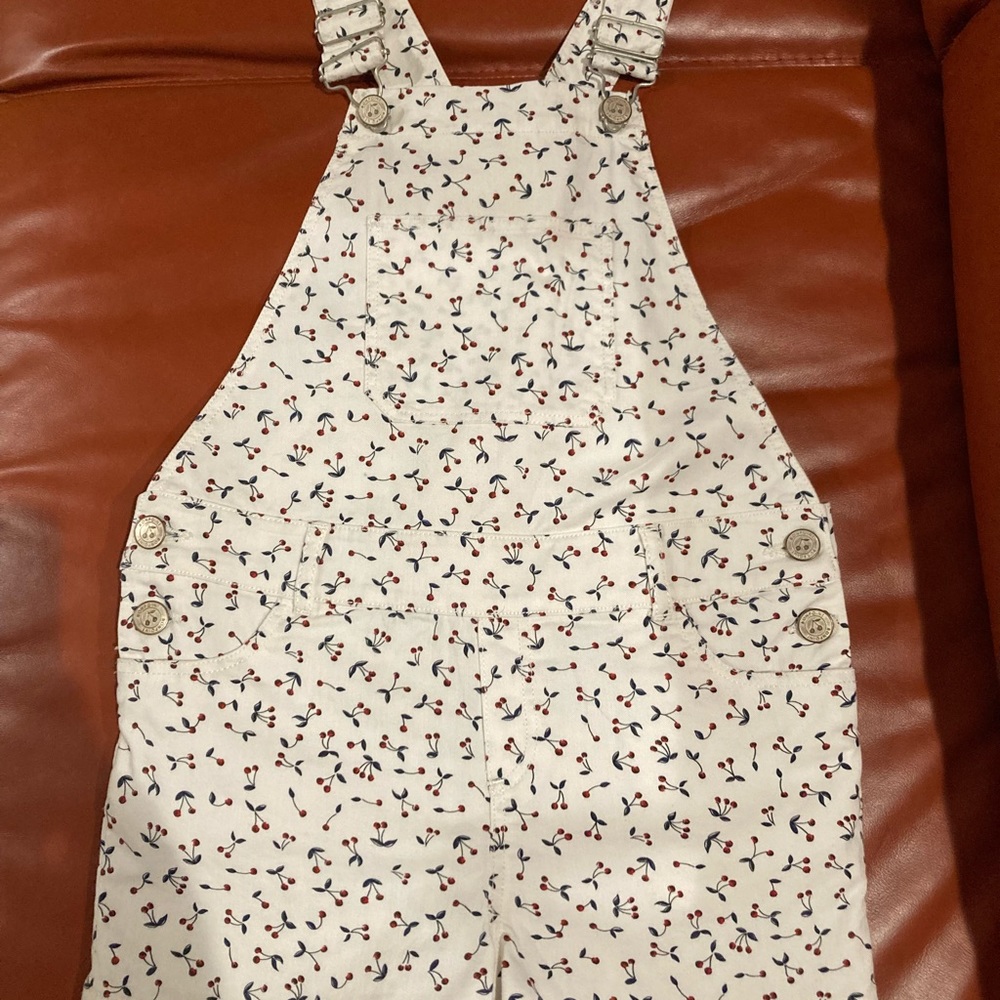 Bonpoint girls overalls white with cherries size 10 NEW